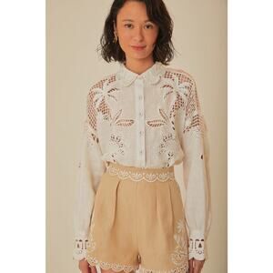 NWOT Farm Rio S White Palms Richelieu Euroflax Premium Linen Shirt Embroidered